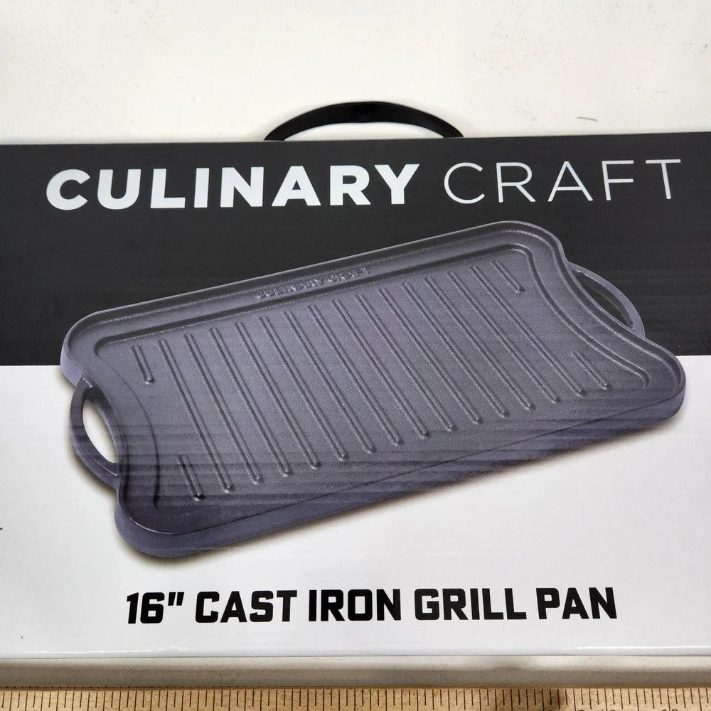 Culinary Craft 16 Inch Cast Iron Grill Pan Black Double Handle Oven Safe Kitchen